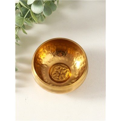 Поющая чаша золотая матовая «Точки и цветок», музыкальный инструмент, с резонатором, 4×8×8 см