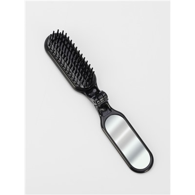 Расчёска массажная, складная, с зеркалом, 3×10 см, цвет чёрный