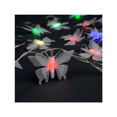Гирлянда «Нить» 5 м с насадками «Бабочки малые», IP20, прозрачная нить, 20 LED, свечение мульти (RG/RB), мигание, 220 В