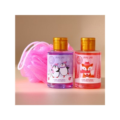 Новогодний подарочный набор косметики «Мечтай»: гель для душа 2×100 мл и мочалка для тела, URAL LAB