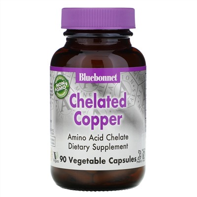 Bluebonnet Nutrition, Медь в хелатной форме, 90 растительных капсул