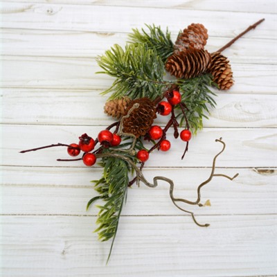 Ветка искусственная 40 см с шишками / N127-90 /уп 48/240/Новый год