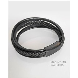 Браслет из стали на кожаном ремешке