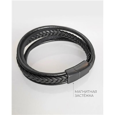 Браслет из стали на кожаном ремешке