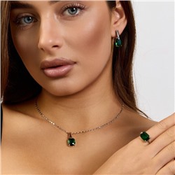 Комплект ювелирной бижутерии коллекция "Дубай" серьги, кулон и кольцо 17 р покрытие посеребрение, вставка: стекло, цвет: зеленый, арт.215.530-17