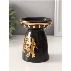Аромалампа для эфирных масел «Индийский слон», керамика, чёрная с золотом, 9.3×9.3×11.8 см