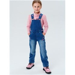 Полукомбинезон текстильный джинсовый утепленный флисом для девочек