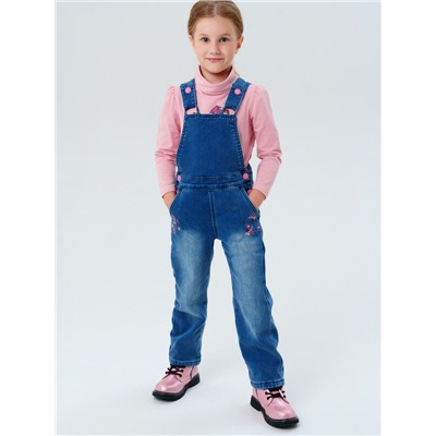 Полукомбинезон текстильный джинсовый утепленный флисом для девочек
