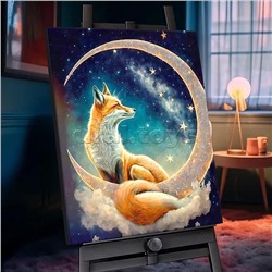 Картина по номерам 40х50 "Огненная лиса" с кристаллами из хрусталя (25 цветов)