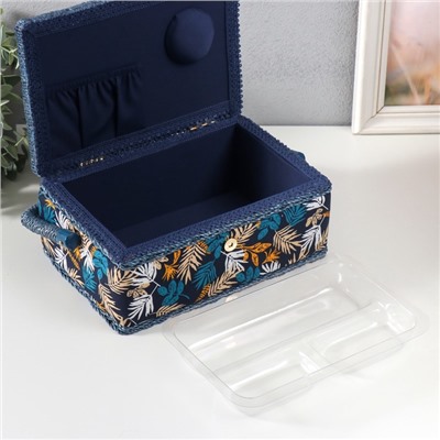 Шкатулка для рукоделия и шитья «Лесные веточки на синем», хранение ниток, иголок, мелочи, 24×16×11 см