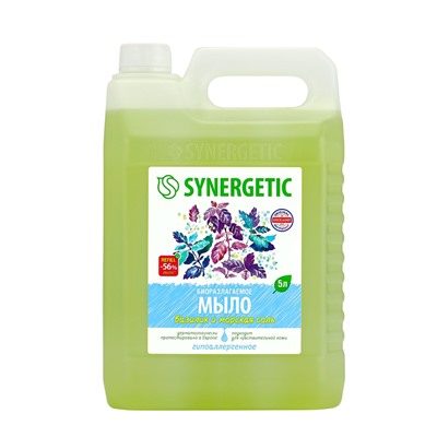 Мыло жидкое SYNERGETIC, биоразлагаемое, для мытья рук и тела «Базилик и морская соль», 5 л