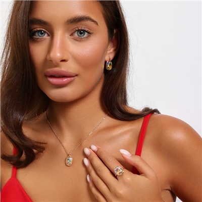 Комплект ювелирной бижутерии коллекция "Дубай" серьги, кулон и кольцо 18 р, покрытие позолота, вставка: искусственный кристалл, цвет: желтый хамелеон, арт.314.863-18