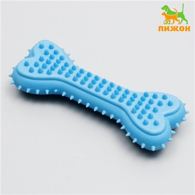Жевательная игрушка для собак литая «Кость для массажа», 11×4×2 см, голубая