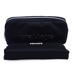 Пенал "Private" 21x9x4 см, прямоугольный для 60 предметов, текстильный, на молнии, внешний съемный прямоугольный для 60 предметов пенал 20x6x3 см, крепится на липучке, с каучуковой аппликацией, черный