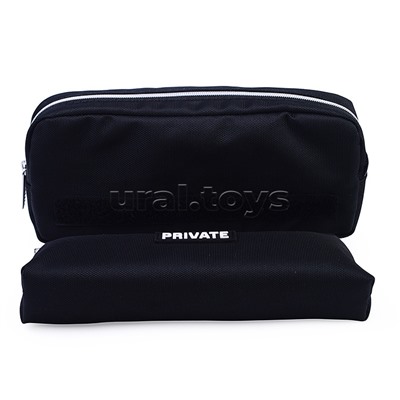 Пенал "Private" 21x9x4 см, прямоугольный для 60 предметов, текстильный, на молнии, внешний съемный прямоугольный для 60 предметов пенал 20x6x3 см, крепится на липучке, с каучуковой аппликацией, черный