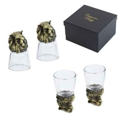 Подарочный набор рюмок-перевёртышей 3 в 1 «Лев», на 2 персоны, рюмка 50 мл, карты