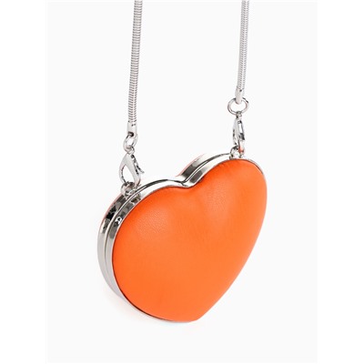 Сумка мини-клатч на магните, в форме сердца, жёсткий корпус, на длинной цепочке, оранжевая
