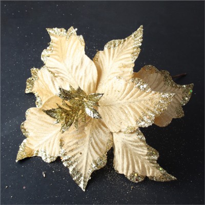 Цветок декоративный Пуансеттия красная с золотом / P15 /уп 48/480/