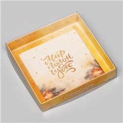 Коробка новогодняя с PVC крышкой, «Мир полон Чудес», 16×16×3 см