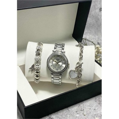 Подарочный набор для женщин часы, 2 браслета + коробка #22853037
