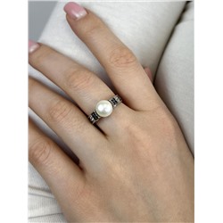 Серьги из серебра с культ. жемчугом и фианитами родированные 925 пробы С1596р1005216