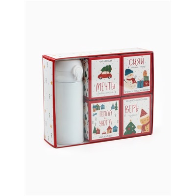 Подарочный набор новогодний «Волшебного года»: термос, чай чёрный/зелёный, печенье с предсказанием, арахис в шоколадной глазури