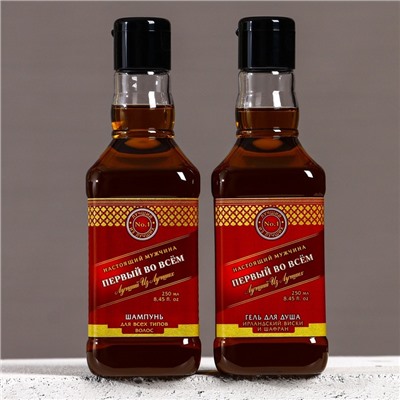 Подарочный набор ЧИСТОЕ СЧАСТЬЕ «Первому во всём»: гель для душа и шампунь для волос виски, 2×250 мл