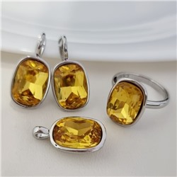 Комплект ювелирной бижутерии серьги, кулон и кольцо 17 р, покрытие посеребрение, вставка: искусственный кристалл, цвет: желтый, арт.314.867-17