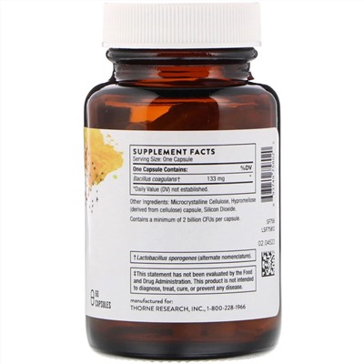Thorne Research, Пробиотик Bacillus Coagulans, 60 вегетарианских капсул