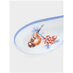 Подставка под ложку новогодняя Доляна «Снегири на ветке», 21.5×7.5×1.5 см, стекло, белая, голубая