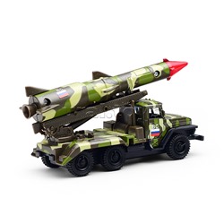 Машина металл. Урал Ракета 12см, (открыв. двери, зел. камуф.) инерц. в коробке