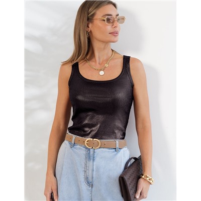 Топ в рубчик с широкими лямками с матовым покрытием металлик из хлопка с эластаном