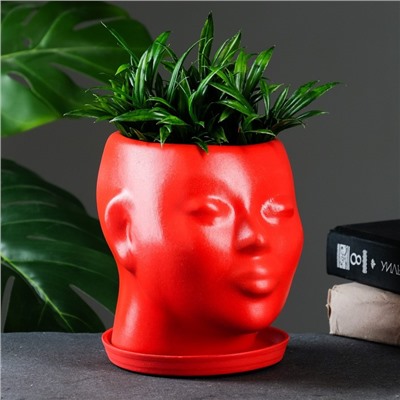 Декоративный горшок для цветов «Голова», 1.3 л, 16×16×14 см, керамический, с поддоном, красный
