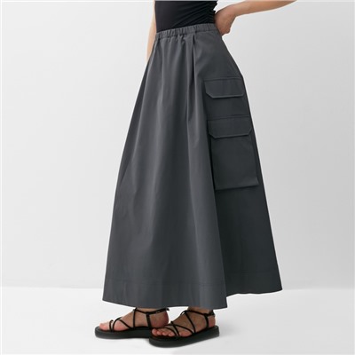 Юбка миди с накладным карманом женская MINAKU: Safari, графит, размер 42