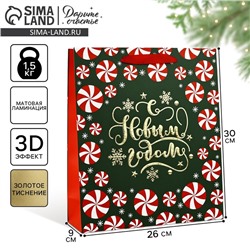 Пакет подарочный новогодний ламинированный «Новогодние чудеса», тиснение, M 30×26×9 см