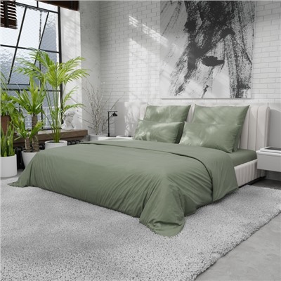 Пододеяльник 2-спальный «Этель», 175×220 см, оливковый, сатин