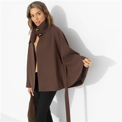 Жакет‑кейп на подкладе, Дикое притяжение (с поясом, брауни)