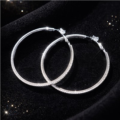 Серьги кольца с камнями круглые, цвет: серебристый и прозрачный, арт.012.004