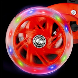 Самокат трёхколёсный ROCKET колёса световые PU, цвет красный