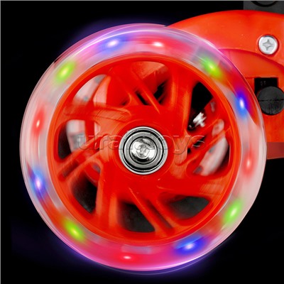 Самокат трёхколёсный ROCKET колёса световые PU, цвет красный