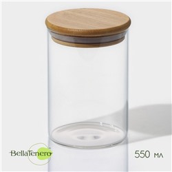 Банка для сыпучих BellaTenero «Эко», 550 мл, 8.5×12.5 см, с бамбуковой крышкой, стекло