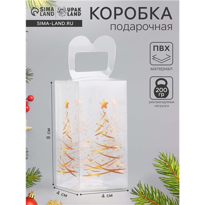 Коробка подарочная новогодняя складная ПВХ « Ёлочка гори!» 4×4×8 см