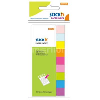 Закладки с клеевым краем 50х12 мм 9цв х 50 шт бумажные Stick`n  21689 (381492) Hopax