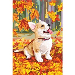 Алмазная мозаика с полным заполнением на холсте «Щенок и осень», 15×21 см