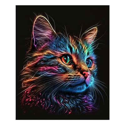 Холст с красками 30х40 см по номерам "Цветной котик" (30цв.)