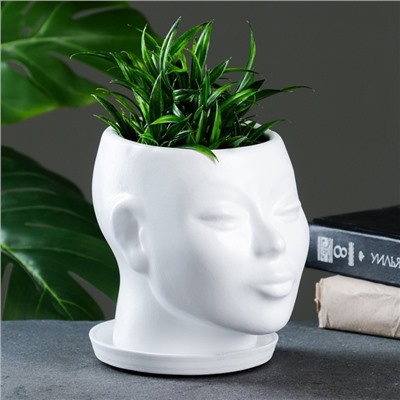 Декоративный горшок для цветов «Голова», керамический, 1.3 л, 16×16×14 см, белый