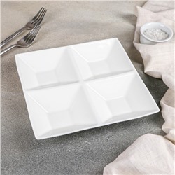 Менажница 4 ячейки Wilmax, 20×20 см, фарфор, белая