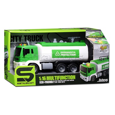 Машина "Цистерна" 1:16 (свет, звук, вода) в коробке (зеленый)