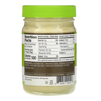Primal Kitchen, майонез из масла авокадо, 355 мл (12 жидк. унций)