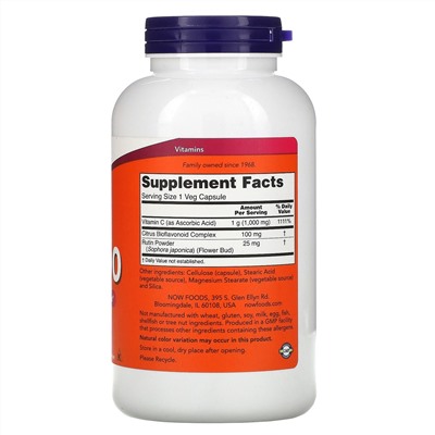 Now Foods, C-1000, со 100 мг биофлавоноидов, 250 растительных капсул